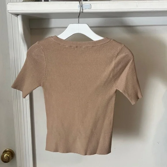 FINAL PRICE Skies Are Blue Tan Ribbed Short Sleeve Top - Picture 5 of 5